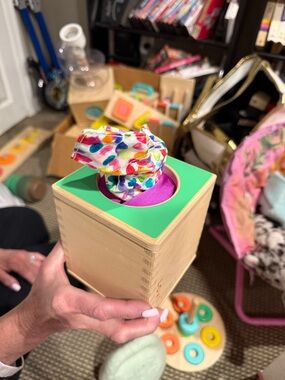 Wooden Shape-Sorting Pop-Up Toy with Multicolor Cloth